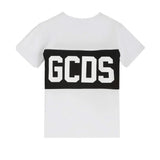 Gcds Kids T-Shirt Bianca con Banda Nero Logata Unisex