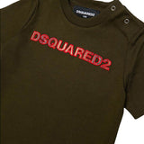 Dsquared2 Kids T-Shirt Verde Scuro con Logo Rosso per Neonati