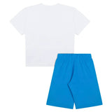 Moschino Kids T-Shirt Bianca con Shorts Azzurri con Stampa per Bambini
