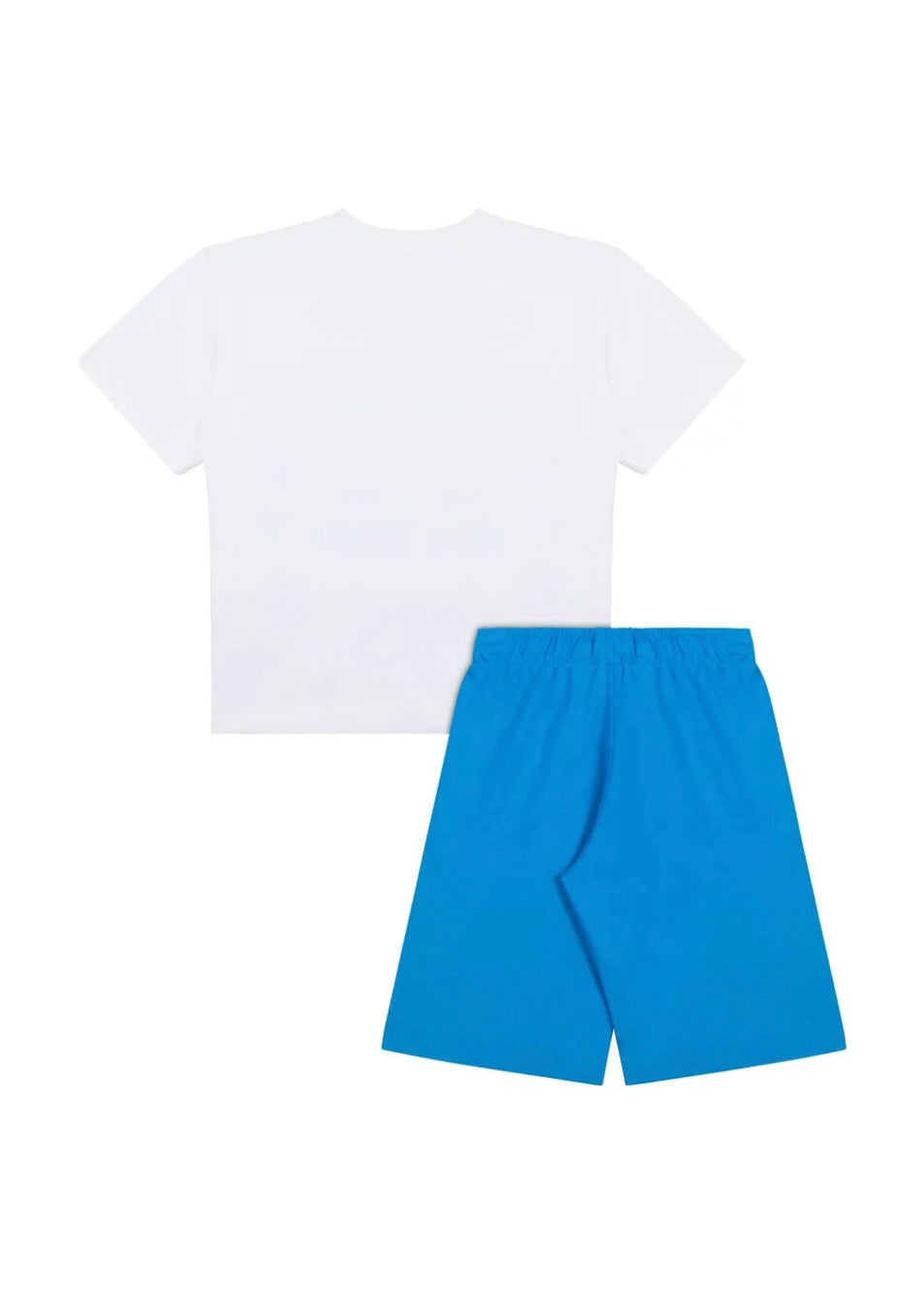 Moschino Kids T-Shirt Bianca con Shorts Azzurri con Stampa per Bambini