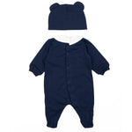 Moschino Kids Set 2pz. Tutina e Cappellino Blu Navy con Stampa Logo Teddy per Neonati
