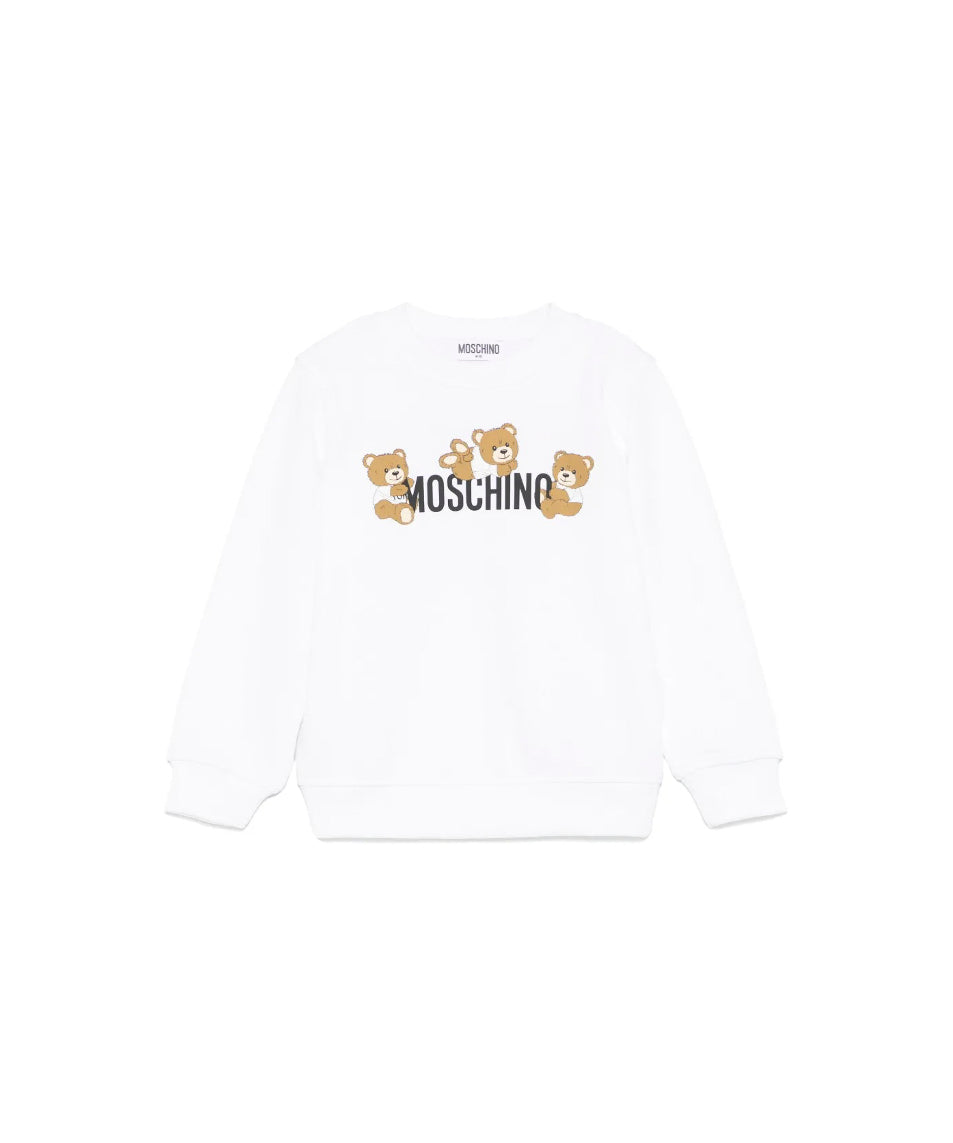 Moschino Kids Felpa Girocollo Bianca con Stampa per Neonati