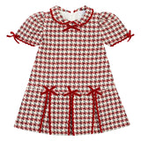 Deolinda Kids Abito Pied de Poule Rosso con Fiocchi per Neonate