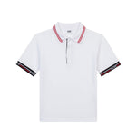 Gcds Polo Bianco con Manica Logata Tricolore per Bambini