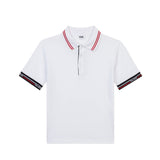 Gcds Polo Bianco con Manica Logata Tricolore per Bambini