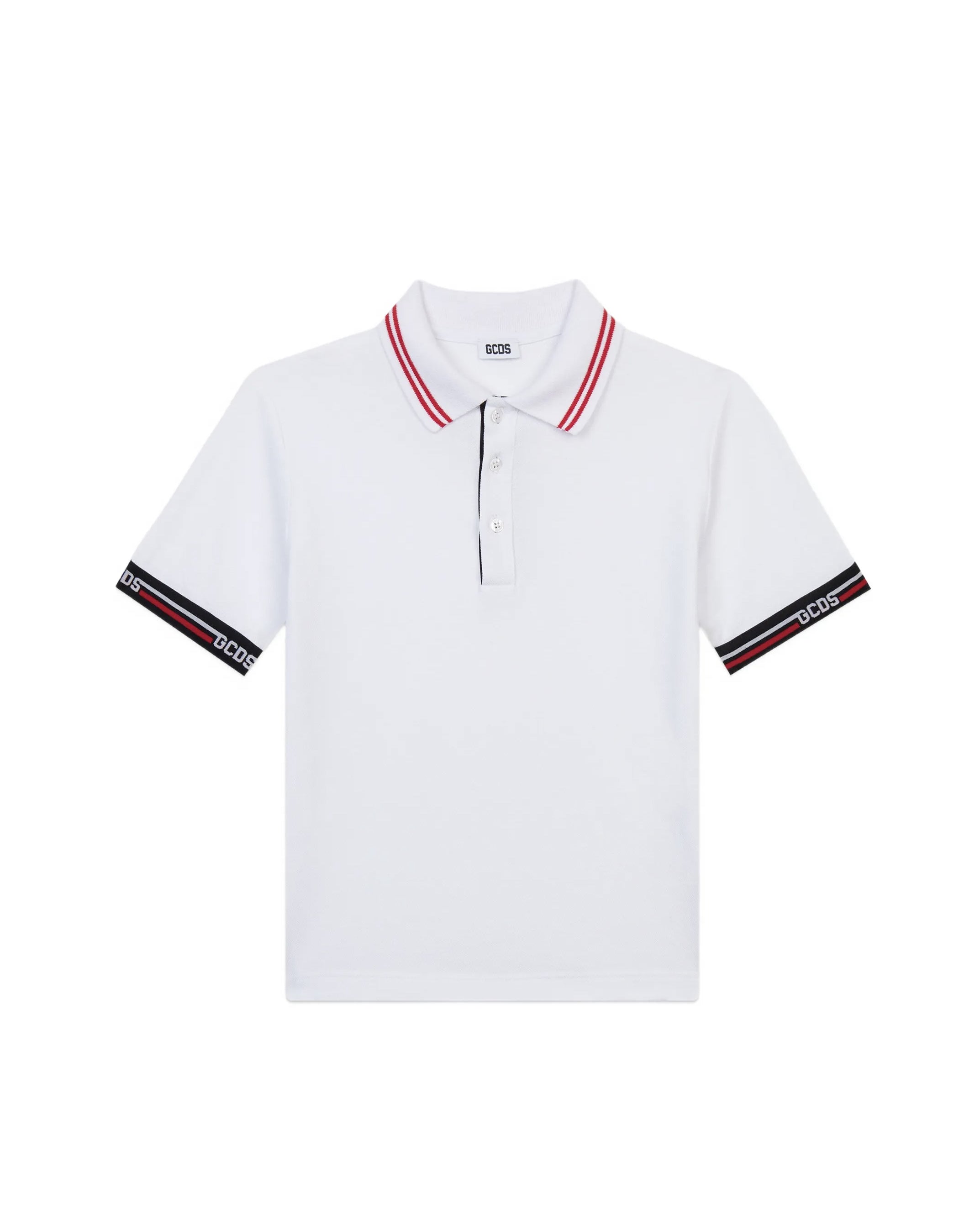 Gcds Polo Bianco con Manica Logata Tricolore per Bambini