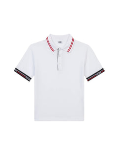 Gcds Polo Bianco con Manica Logata Tricolore per Bambini