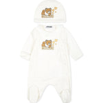 Moschino Kids Tutina Panna con Cappellino con Teddy Bear per Neonate
