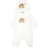 Moschino Kids Tutina Panna con Cappellino con Teddy Bear per Neonate
