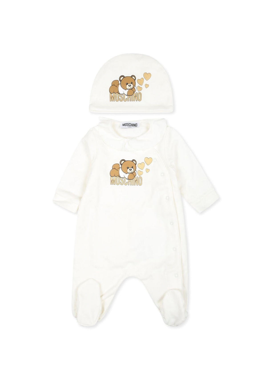 Moschino Kids Tutina Panna con Cappellino con Teddy Bear per Neonate