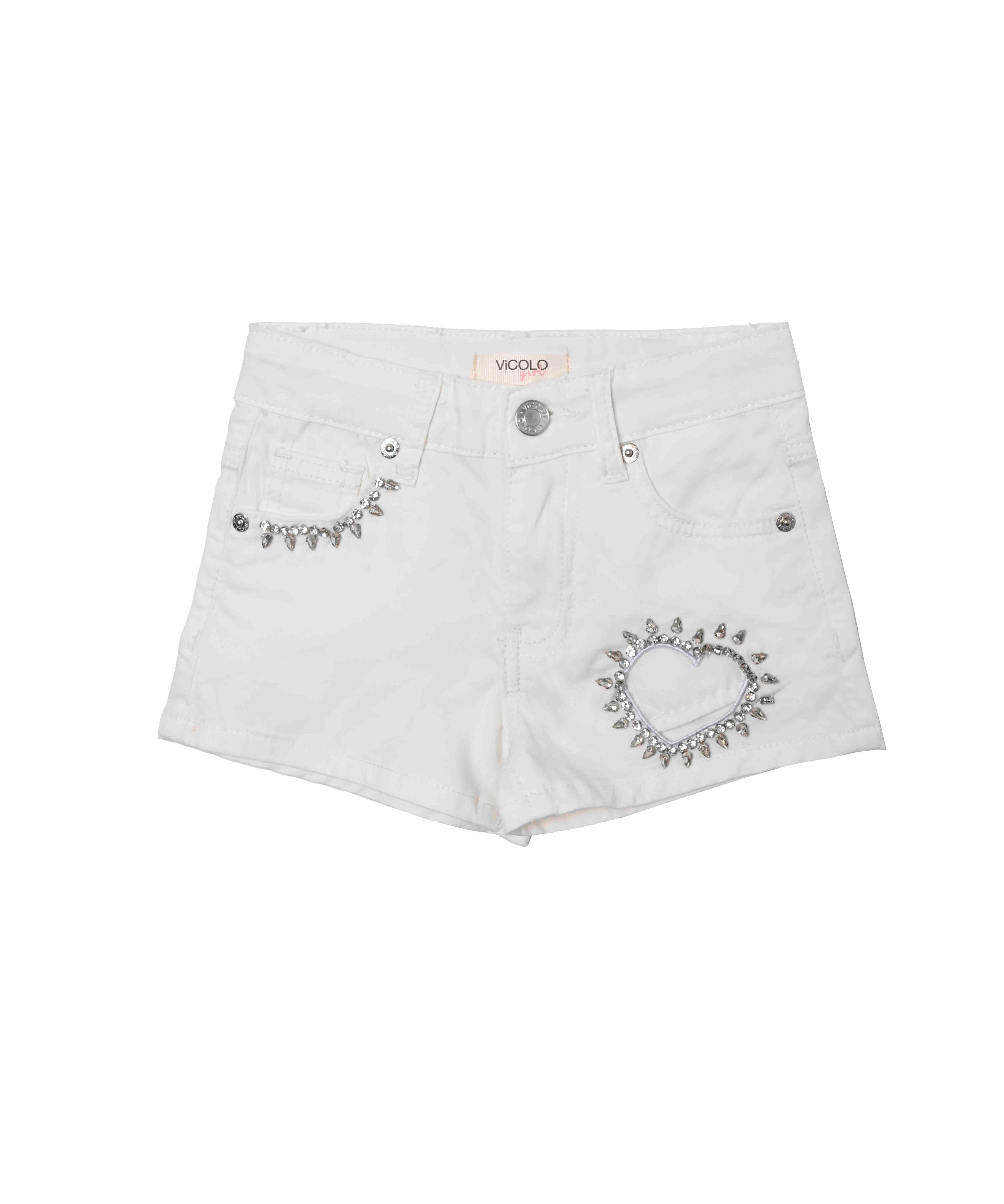 Vicolo Kids Shorts Panna Denim con Strass per Bambine
