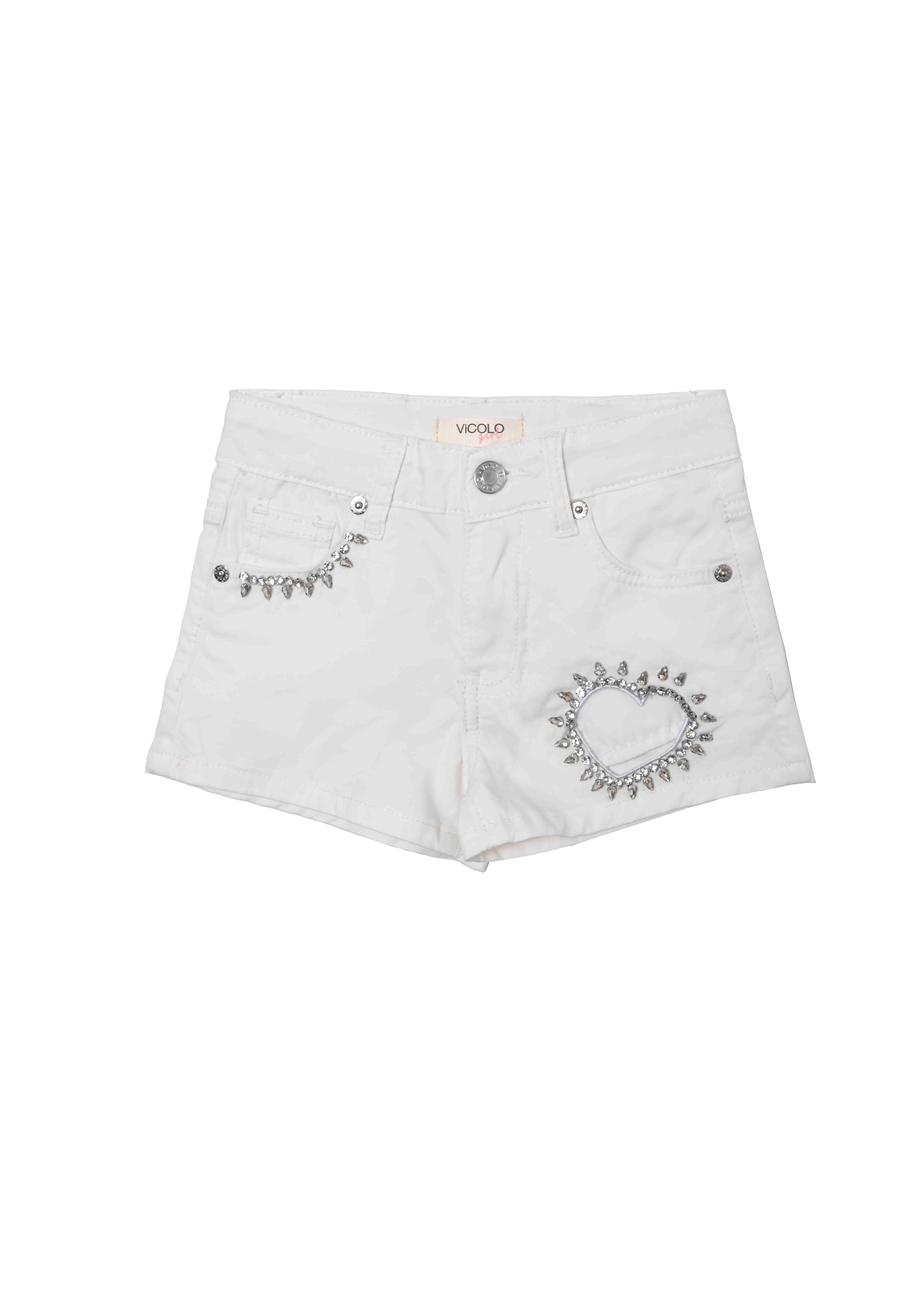 Vicolo Kids Shorts Panna Denim con Strass per Bambine