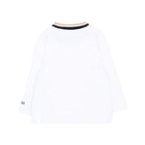 BOSS Kids Completo Beige con Salopette in Felpa e T-shirt Bianca con Logo per Neonati