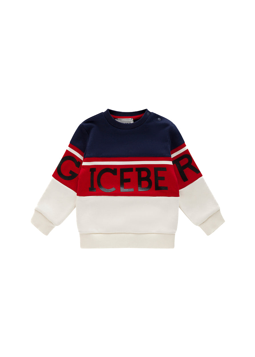 Iceberg Kids Felpa Bianca/Blu con Banda Logo per Neonati