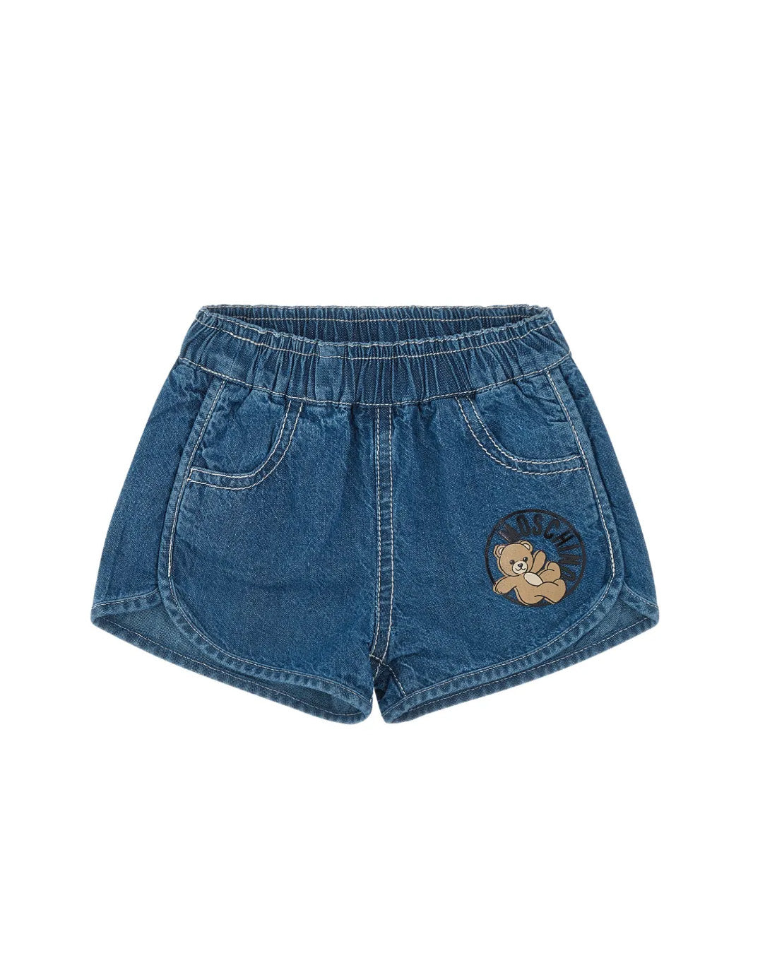 Moschino Kids Short in Denim con Logo Teddy Bear per Neonate