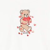 Moschino Kids Felpa Panna Girocollo con Stampa Teddy Bear con Cuori e Logo per Bambine