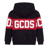 Gcds Kids Felpa con Cappuccio Nero con Banda Logata Rosso Unisex