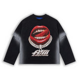 ART SUPER MONEY Kids T-shirt Stampa Labbra Rosso Nere per Bambini