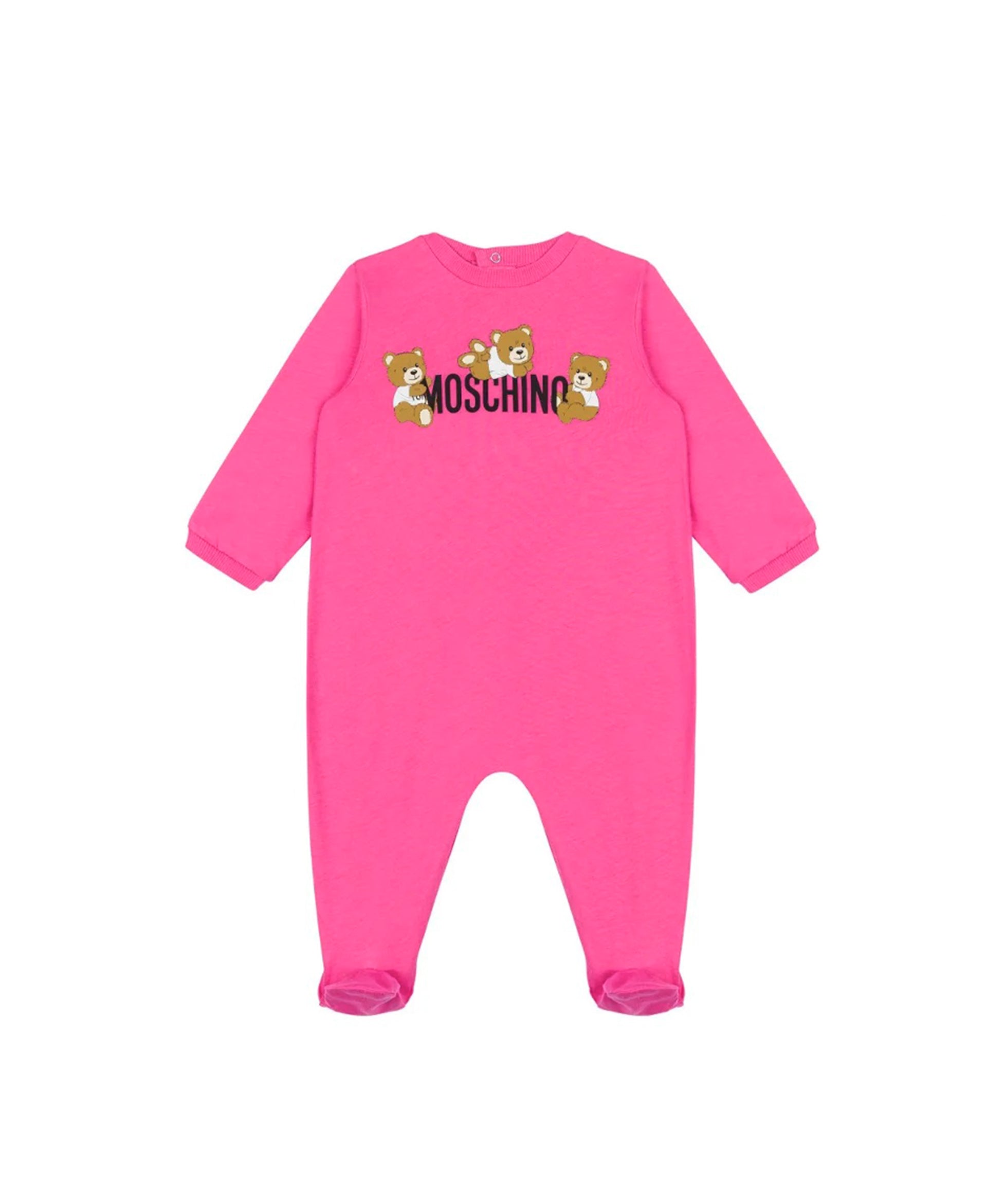 Moschino Kids Tutina Fucsia con Stampa Teddy per Neonate