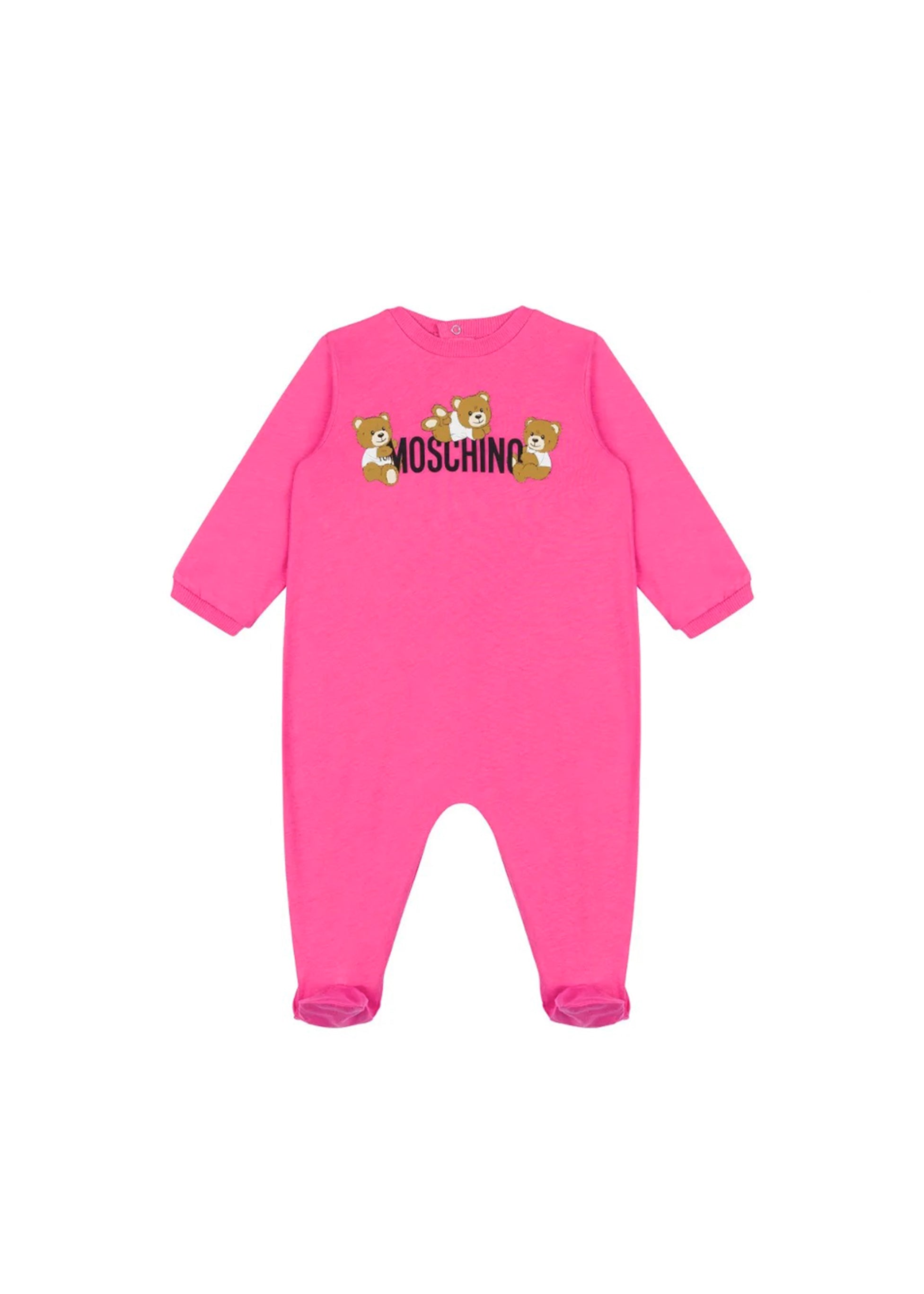 Moschino Kids Tutina Fucsia con Stampa Teddy per Neonate