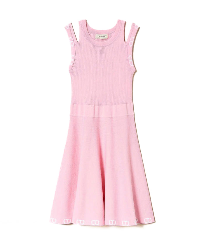 Twinset Kids Abito Corto Rosa con Logo Jacquard (fronte)