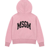 MSGM Kids Felpa con Cappuccio Rosa con Zip e Logo Nero per Bambine