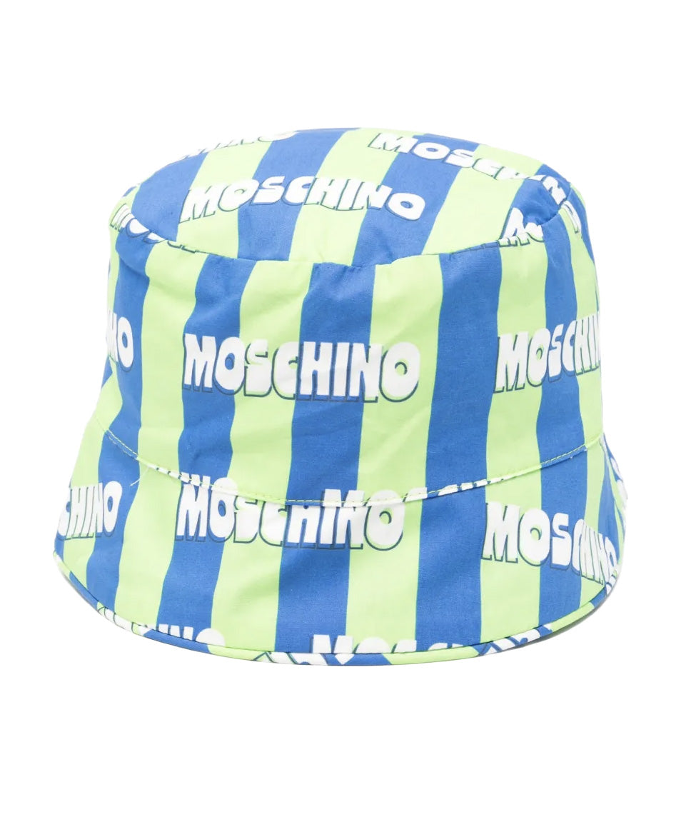 Moschino Kids Cappello a Righe Verde e Blu All-Over per Bambini