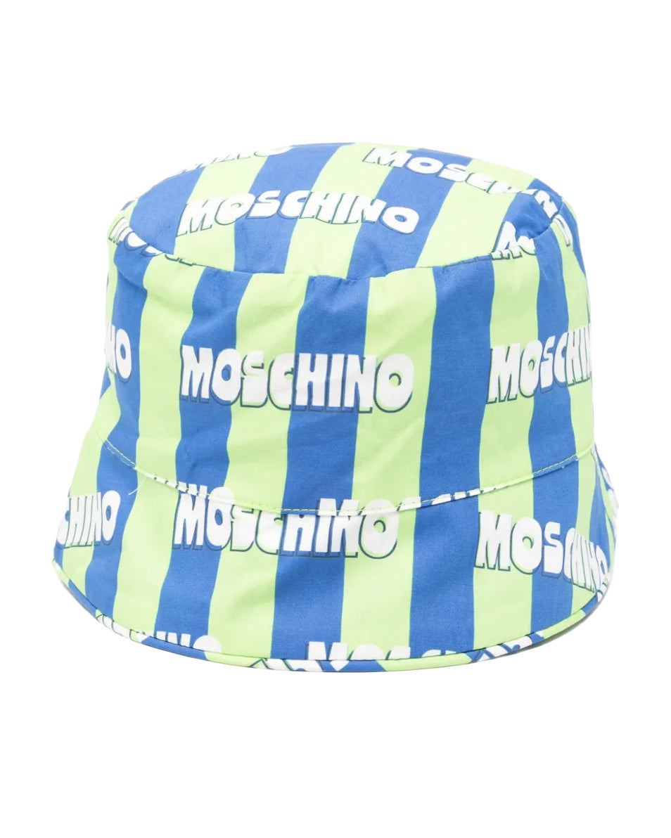 Moschino Kids Cappello a Righe Verde e Blu All-Over per Bambini