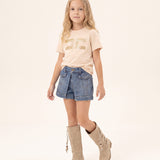 Elisabetta Franchi La Mia Bambina Short in Denim Blu con Dettaglio Logo per Bambine