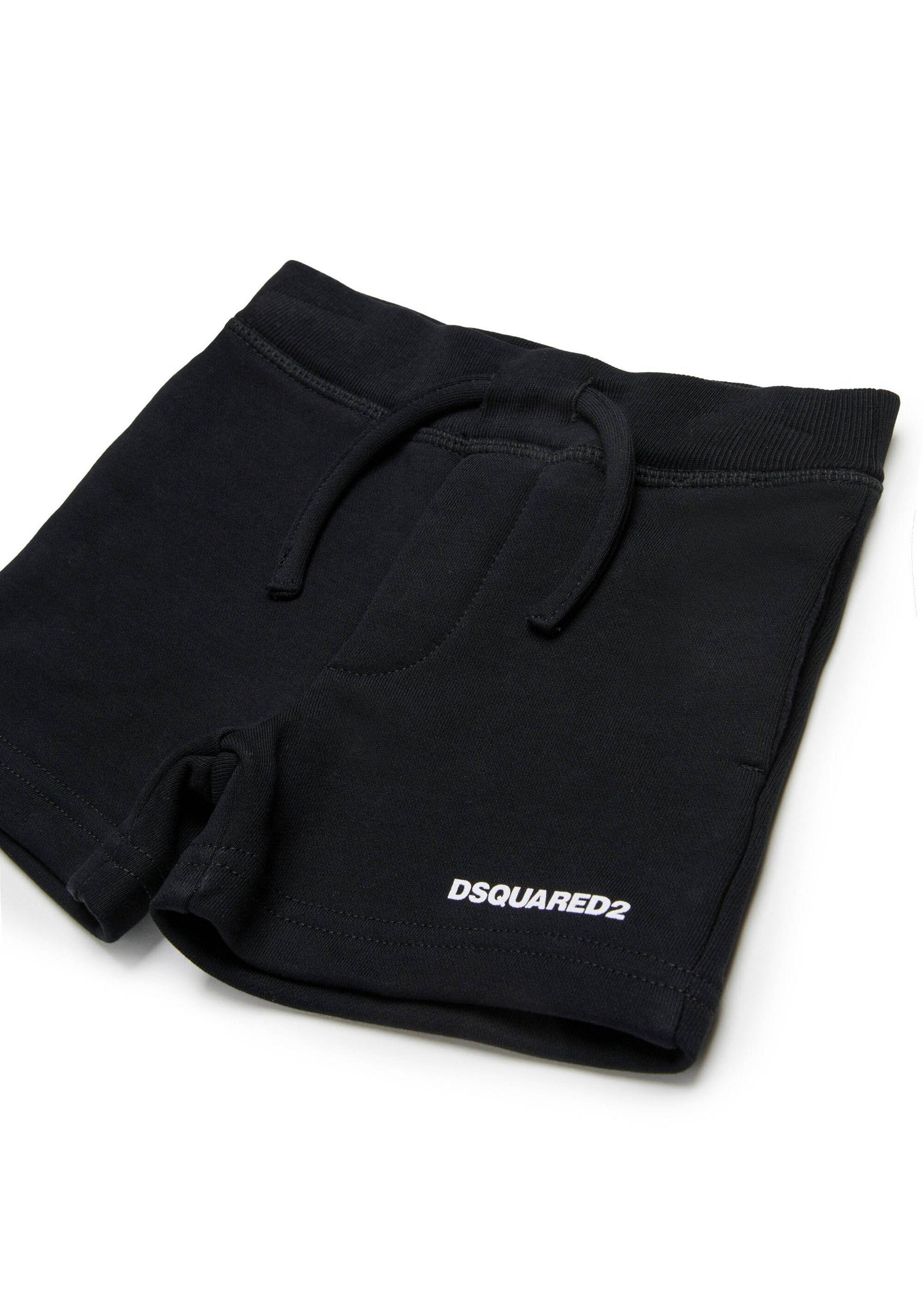 Dsquared2 Kids Short Nero in Felpa con Logo per Neonati