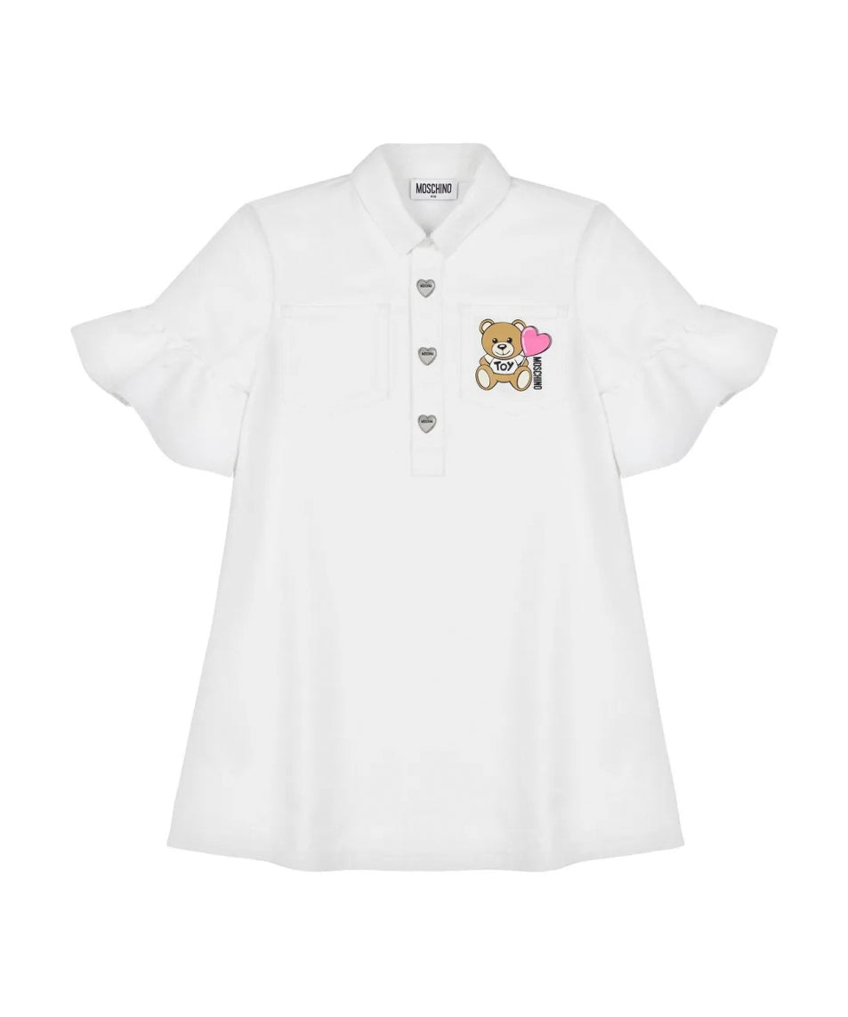 Moschino Kids Abito Svasato Panna con Ruches per Bambine