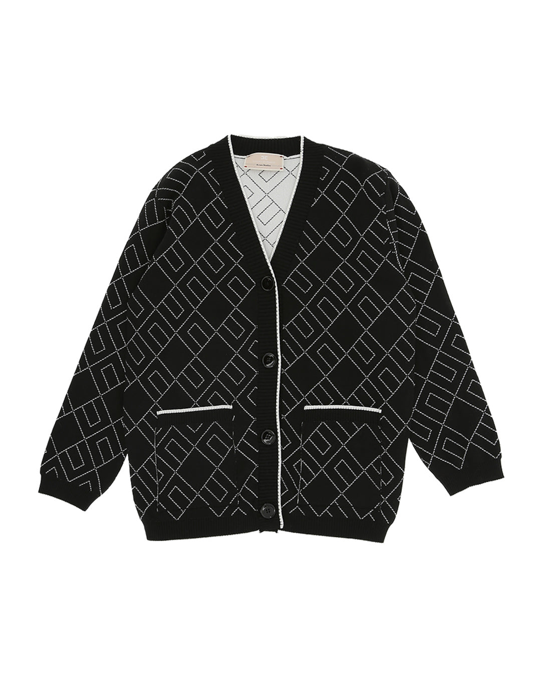 Elisabetta Franchi La Mia Bambina Cardigan Nero con Logo Geometrico per Bambine
