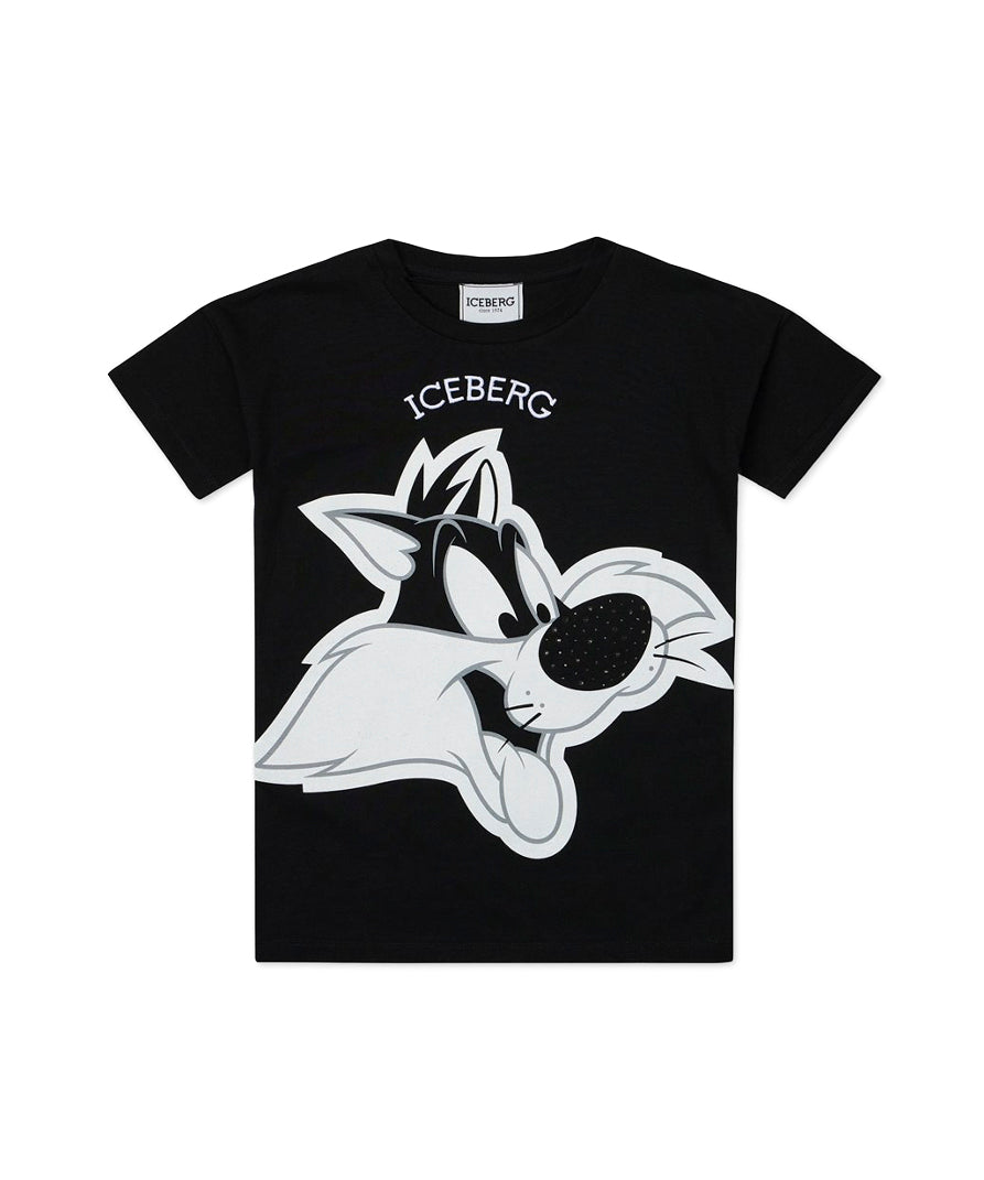Iceberg Kids T-shirt Nera con Stampa Silvestro per Bambine
