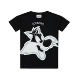 Iceberg Kids T-shirt Nera con Stampa Silvestro per Bambine