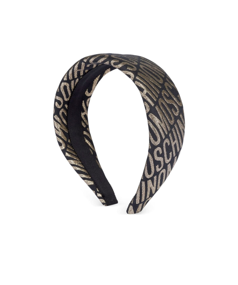 Moschino Kids Cerchietto Nero/Oro con Logo Monogram per Bambine