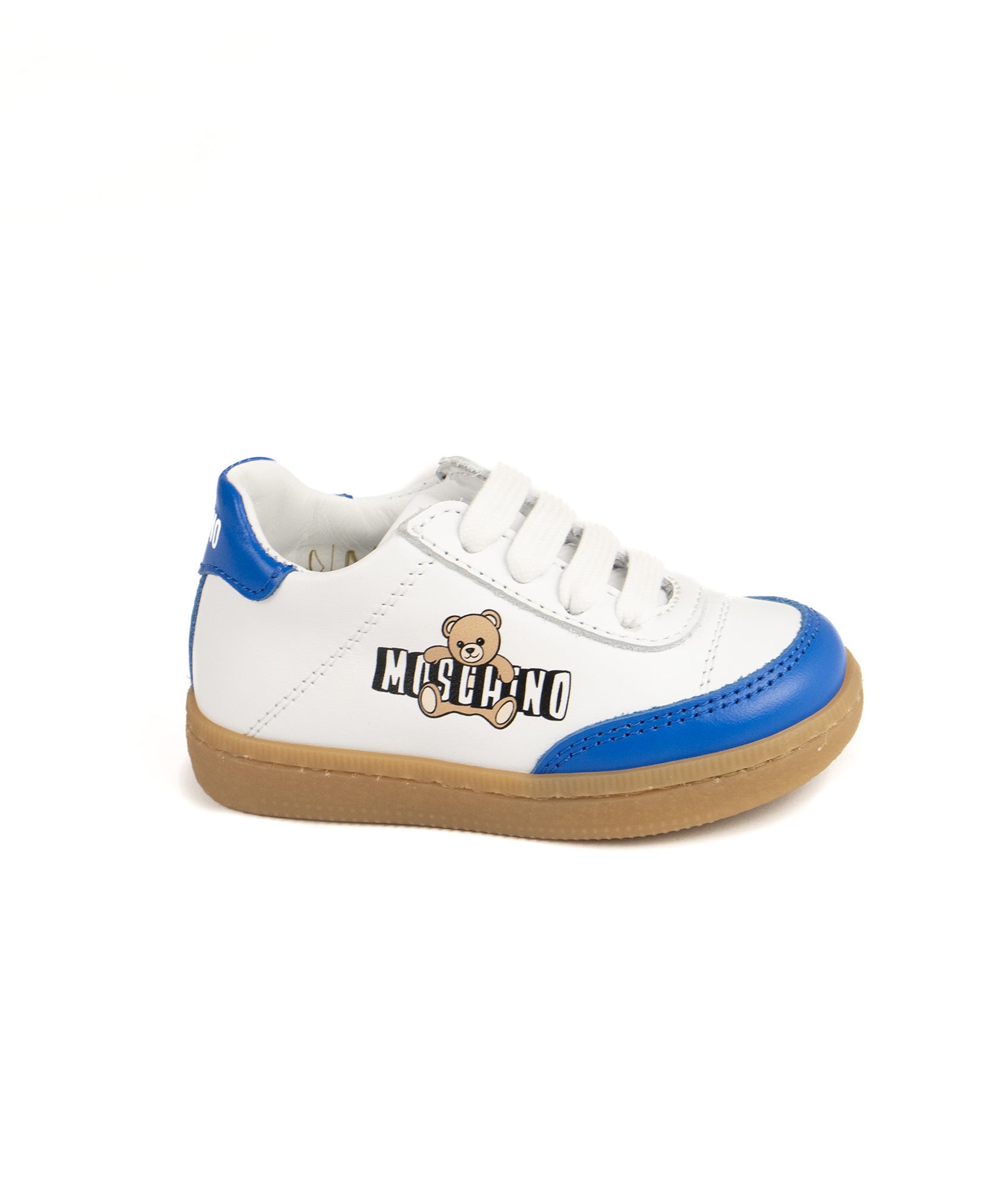 Moschino Kids Sneaker Bianco e Azzurro con Logo Teddy