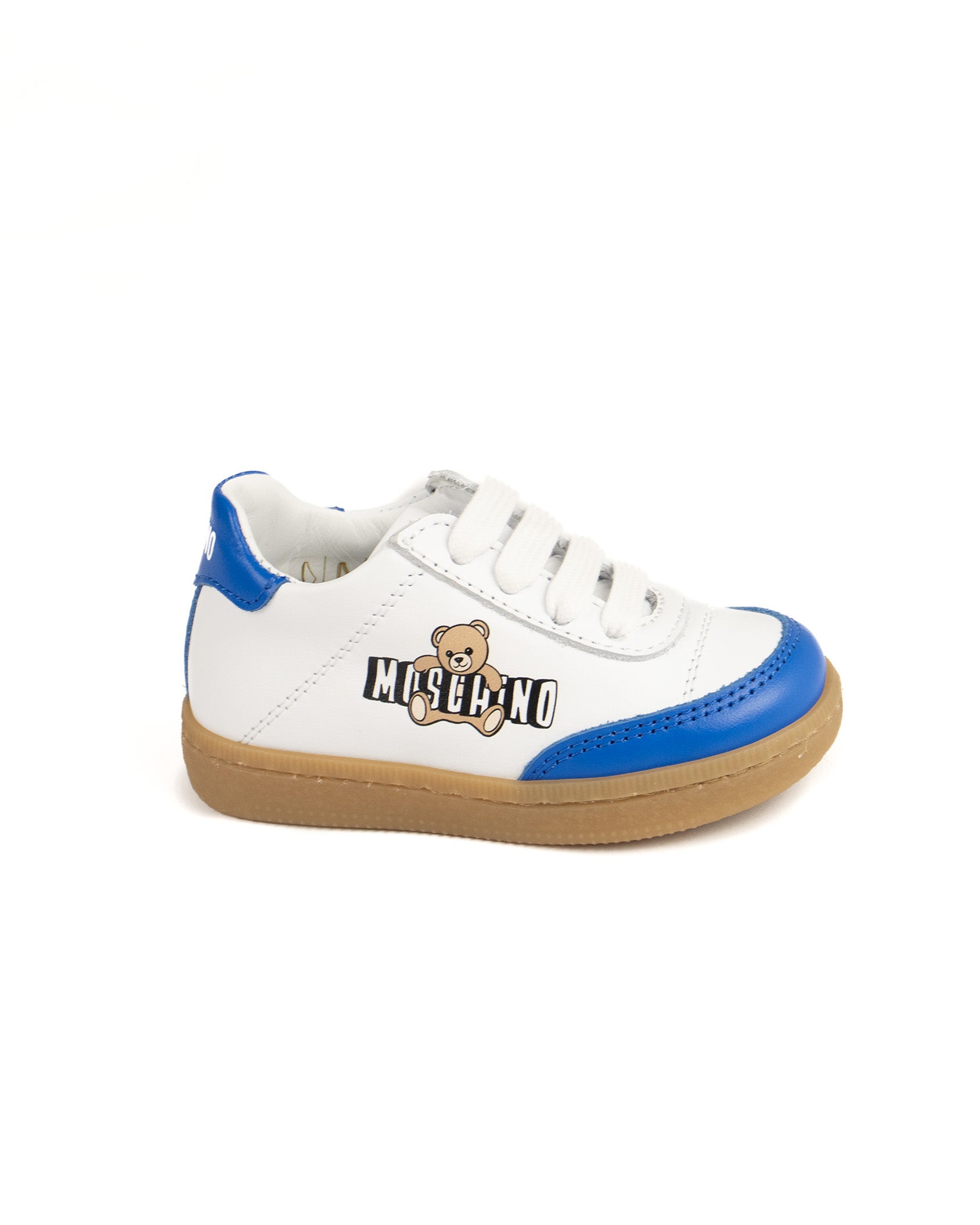 Moschino Kids Sneaker Bianco e Azzurro con Logo Teddy