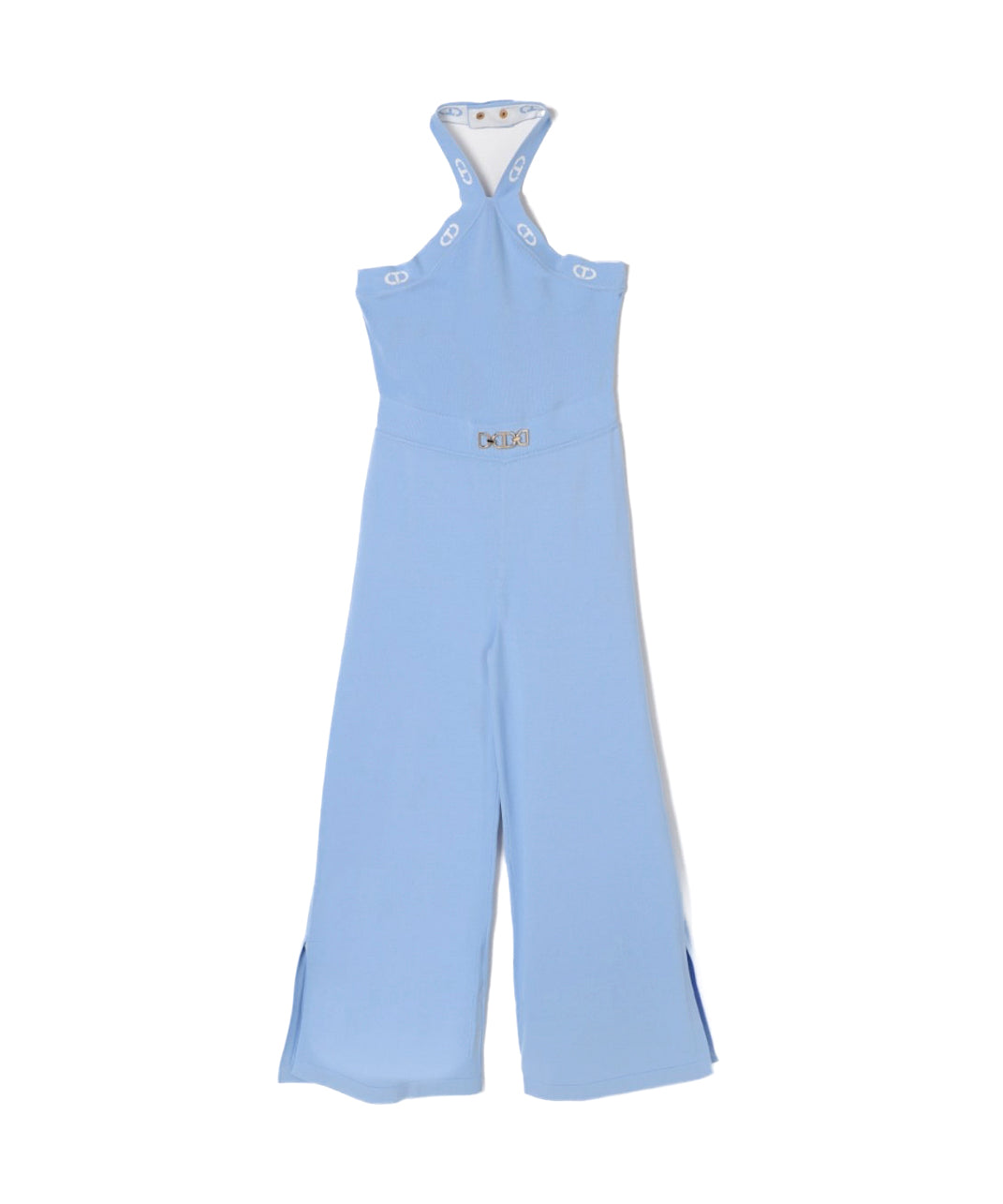 Twinset Kids Tuta in Maglia Celeste con Logo Jacquard per Bambine