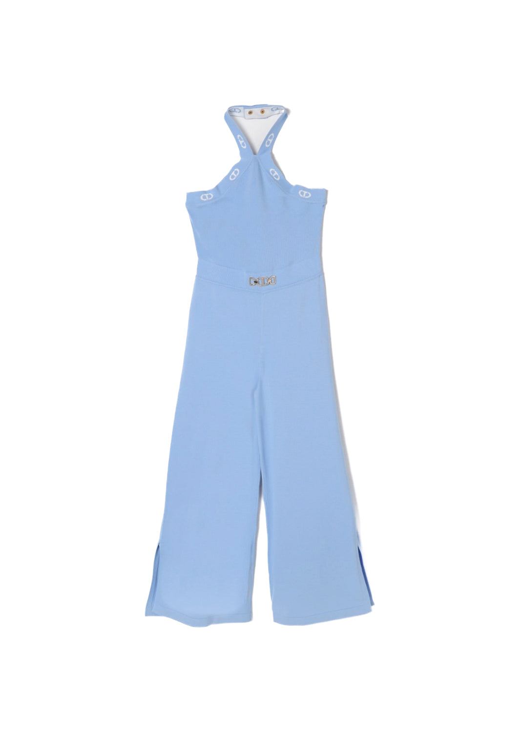 Twinset Kids Tuta in Maglia Celeste con Logo Jacquard per Bambine