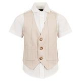 Fay Kids Camicia Bianca/Beige con Applicazione Gilet per Bambini