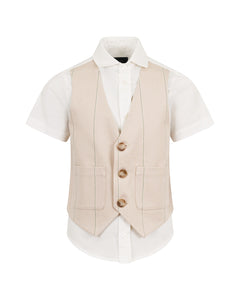 Fay Kids Camicia Bianca/Beige con Applicazione Gilet per Bambini