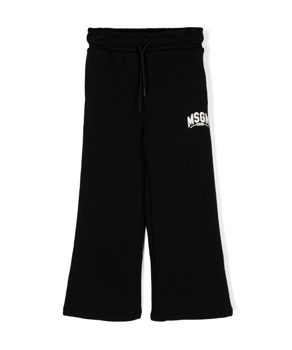 MSGM Kids Pantaloni Neri con Logo per Bambini