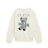 Philipp Plein Kids Felpa Off-White Girocollo con Stampa Teddy Bear Strass e Logo per Bambine