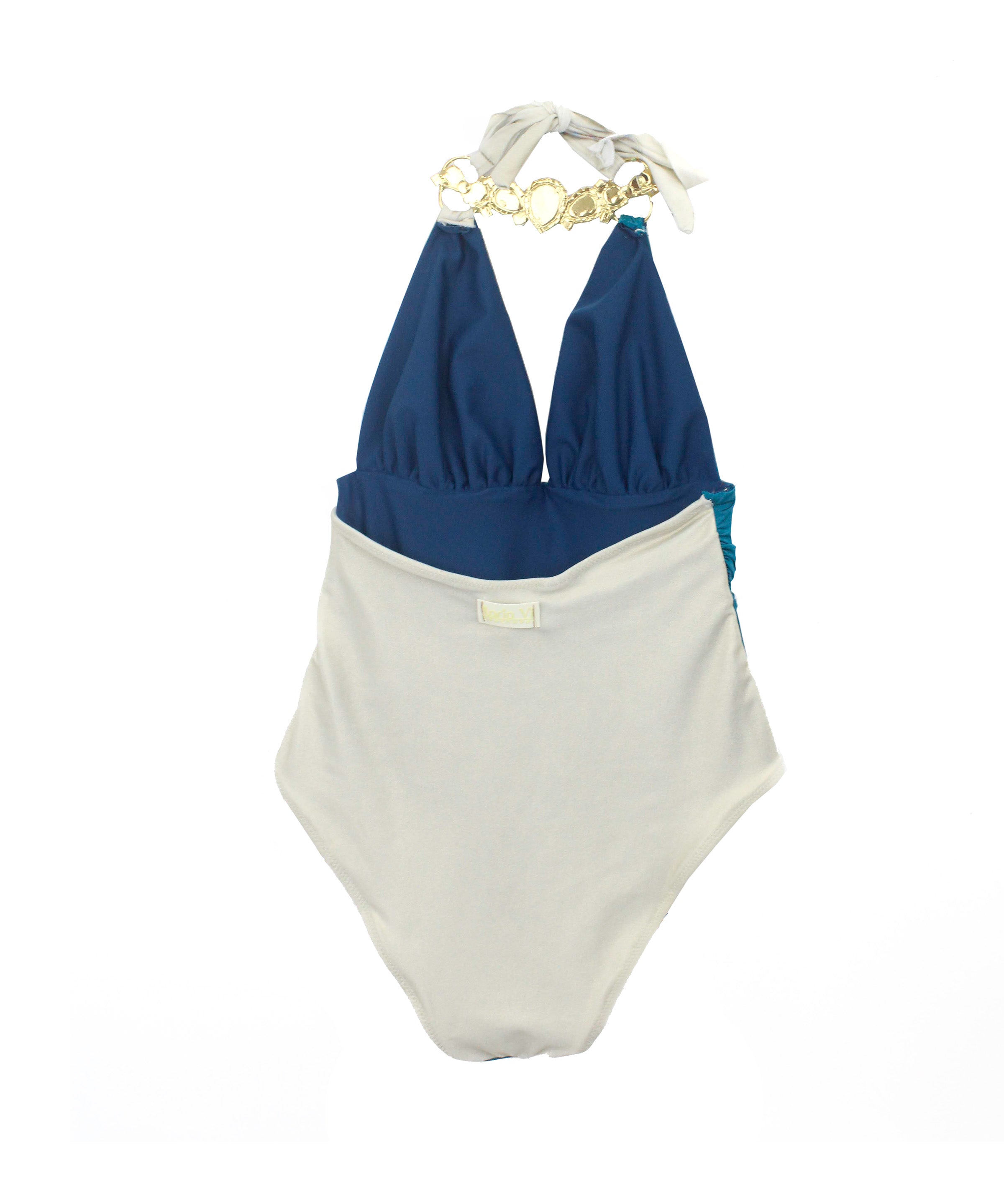 Ilaria Vitagliano Costume Monokini Ottanio/Oro per Bambine (retro)