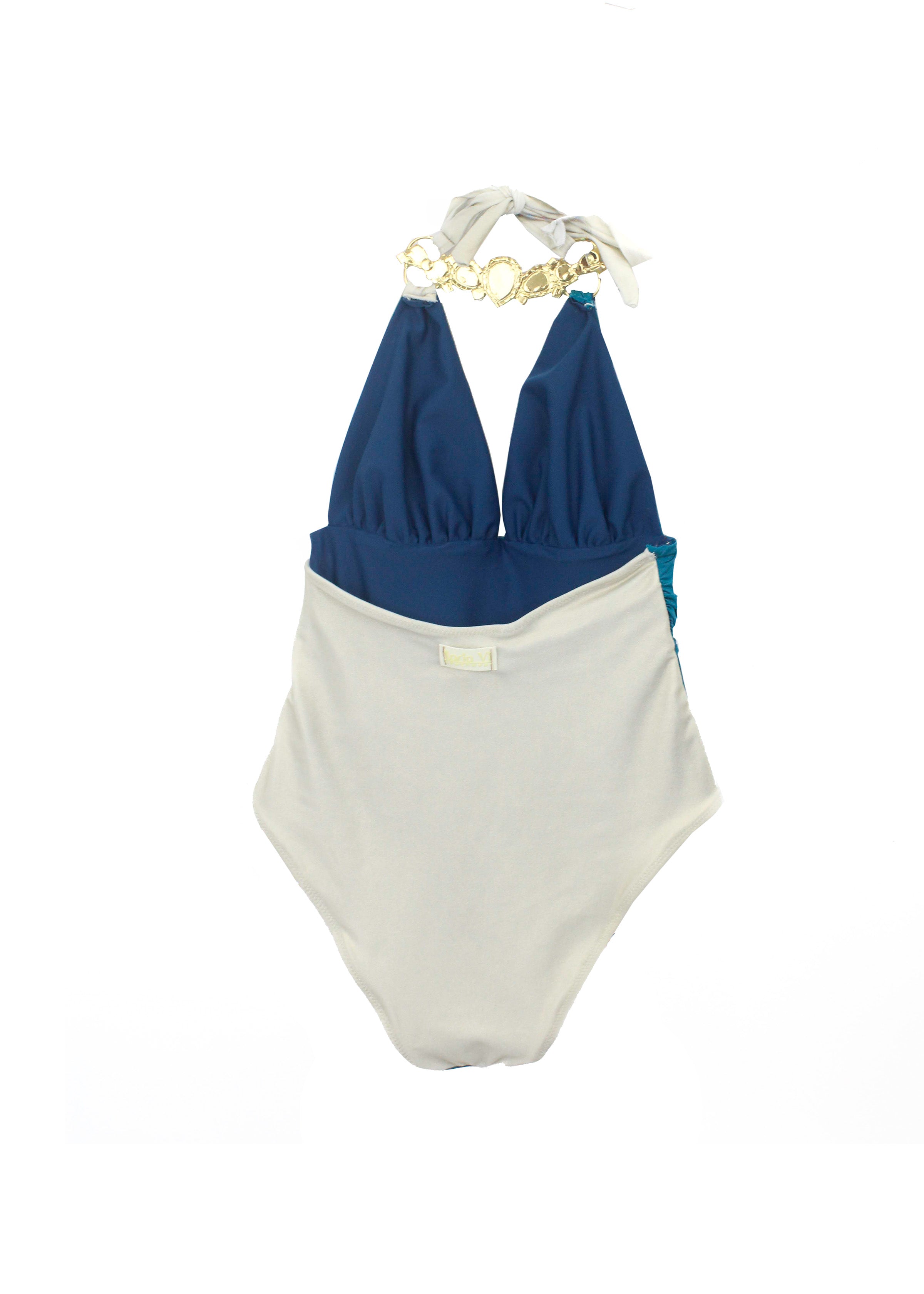 Ilaria Vitagliano Costume Monokini Ottanio/Oro per Bambine (retro)