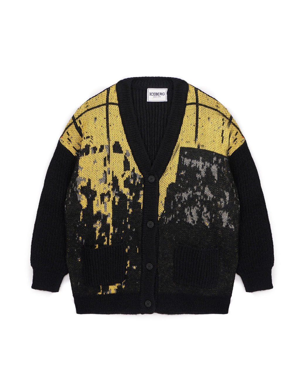 Iceberg Kids Cardigan Nero in Maglia con Stampa Astratta per BAmbini