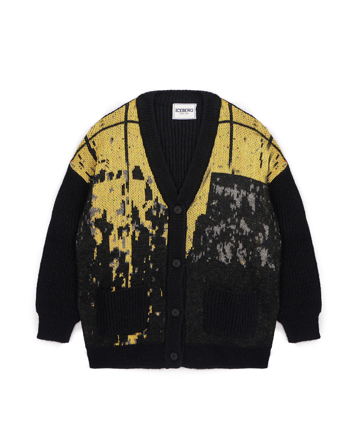 Iceberg Kids Cardigan Nero in Maglia con Stampa Astratta per BAmbini