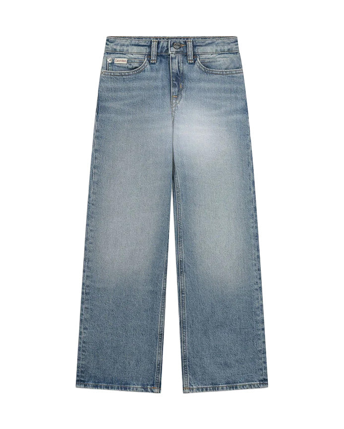 Calvin Klein Kids Pantalone in Denim Cloudy Blue per Bambine