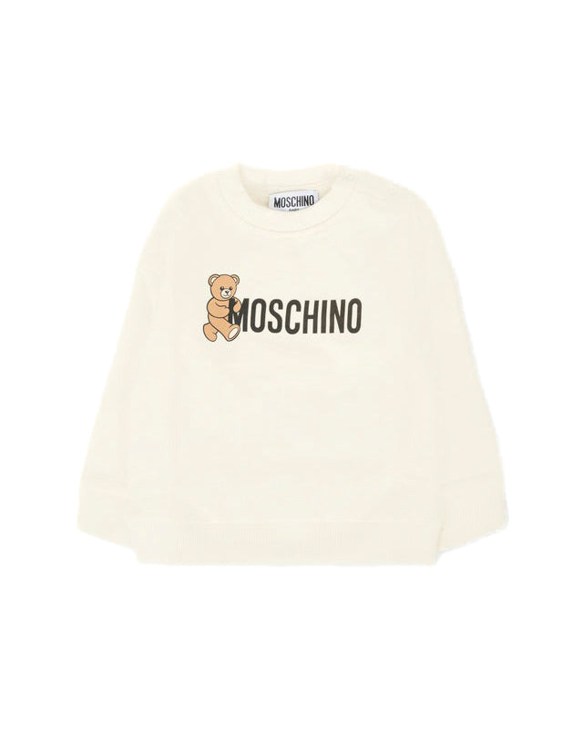 Moschino Kids Felpa Girocollo Panna con Logo per Neonati