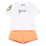 Barrow Kids T-shirt Bianca con Stampa Retro con Shorts Pesca per Neonate